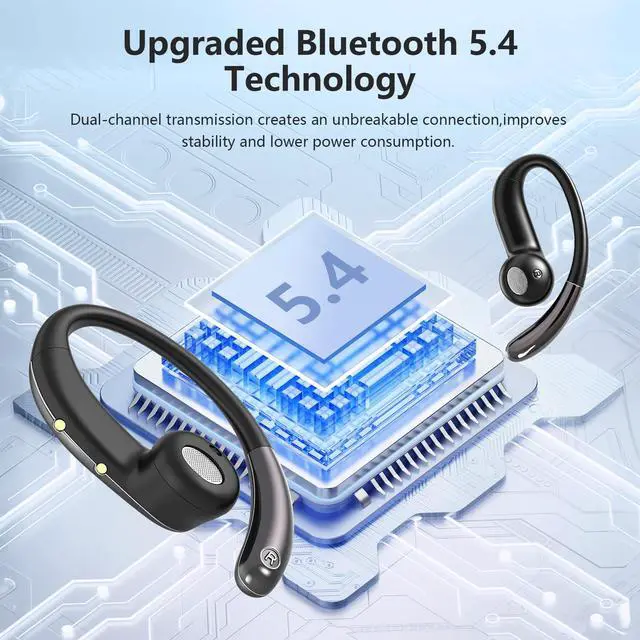 Alt view image 6 of 7 - Open Ear Bone Conduction HeadphonesOver Ear Earbuds with Ergonomic Earhook,Bluetooth Headphones 5.4 with Smart Digital Display,50H Playtime,IPX7 Waterproof,Design for Running Walking Black