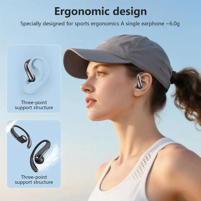 Alt view image 7 of 7 - Open Ear Bone Conduction HeadphonesOver Ear Earbuds with Ergonomic Earhook,Bluetooth Headphones 5.4 with Smart Digital Display,50H Playtime,IPX7 Waterproof,Design for Running Walking Black
