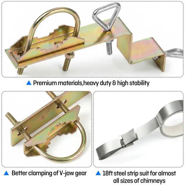 Alt view image 4 of 7 - 2 Sets Antenna Mast Chimney Mount Bracket, Z-Type Antenna Pole Mounting Clamp for Chimney up to 18 Feet in Diameter