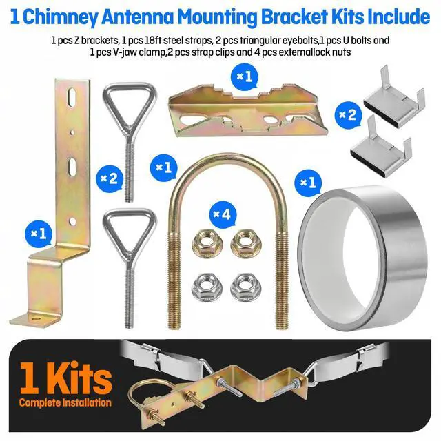 Alt view image 3 of 7 - 2 Sets Antenna Mast Chimney Mount Bracket, Z-Type Antenna Pole Mounting Clamp for Chimney up to 18 Feet in Diameter