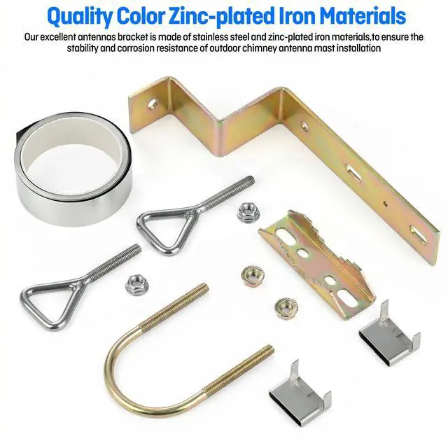 Alt view image 5 of 7 - 2 Sets Antenna Mast Chimney Mount Bracket, Z-Type Antenna Pole Mounting Clamp for Chimney up to 18 Feet in Diameter
