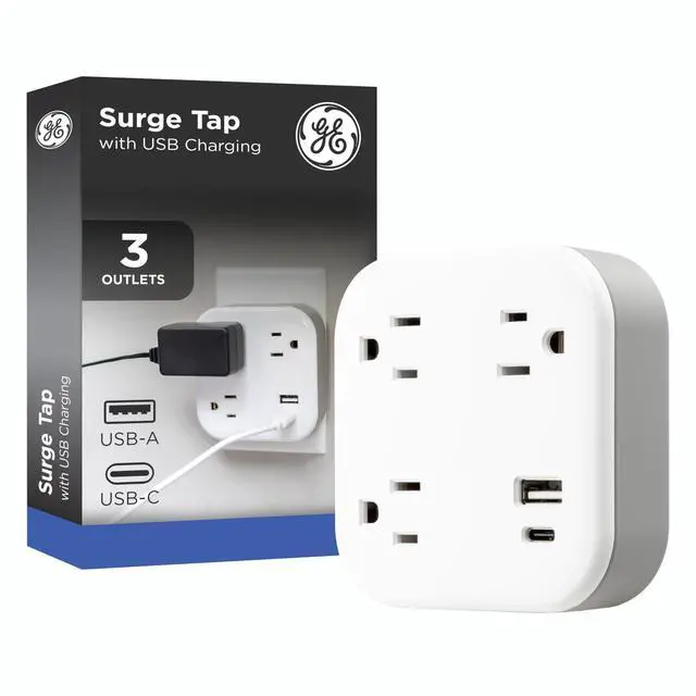 Main image of UltraPro 3-Outlet Sur Protector Wall Tap, 980J, USB-C & USB-A Ports | Adapter-Spaced Outlets, Circuit Breaker, ETL Certified, Low-Profile Design, White, 85875