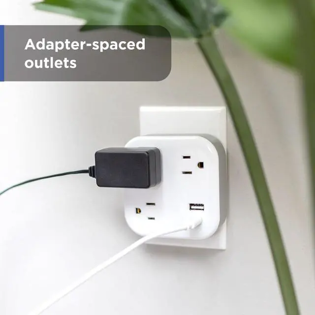 Alt view image 4 of 6 - UltraPro 3-Outlet Sur Protector Wall Tap, 980J, USB-C & USB-A Ports | Adapter-Spaced Outlets, Circuit Breaker, ETL Certified, Low-Profile Design, White, 85875