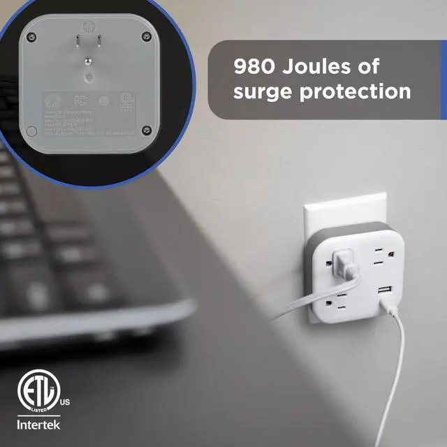 Alt view image 5 of 6 - UltraPro 3-Outlet Sur Protector Wall Tap, 980J, USB-C & USB-A Ports | Adapter-Spaced Outlets, Circuit Breaker, ETL Certified, Low-Profile Design, White, 85875