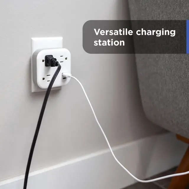 Alt view image 6 of 6 - UltraPro 3-Outlet Sur Protector Wall Tap, 980J, USB-C & USB-A Ports | Adapter-Spaced Outlets, Circuit Breaker, ETL Certified, Low-Profile Design, White, 85875