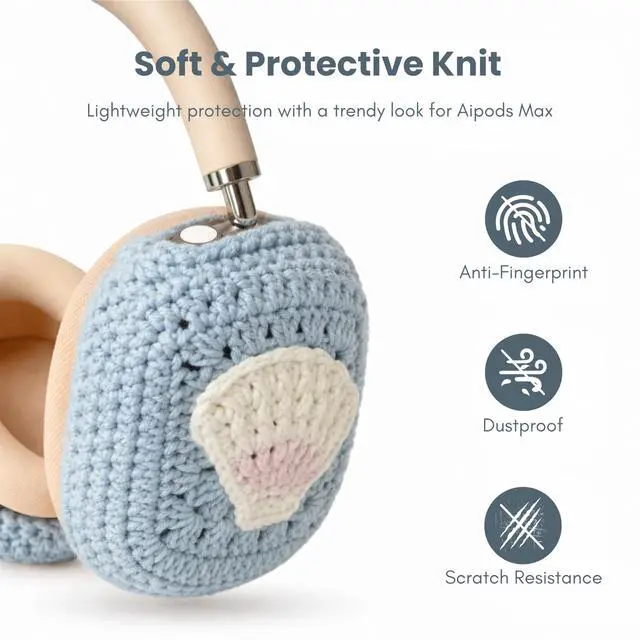 Alt view image 2 of 7 - Handmade Airpods Max Cover - Apple Headphone Cover Cute Design Crochet, Airpod Max Ear Covers, Airpod Max Accessories, Apple Max Pro Headphone Covers, Air Pod Max Stylish Design (Blue Starfish)