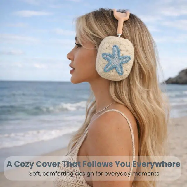 Alt view image 6 of 7 - Handmade Airpods Max Cover - Apple Headphone Cover Cute Design Crochet, Airpod Max Ear Covers, Airpod Max Accessories, Apple Max Pro Headphone Covers, Air Pod Max Stylish Design (Blue Starfish)