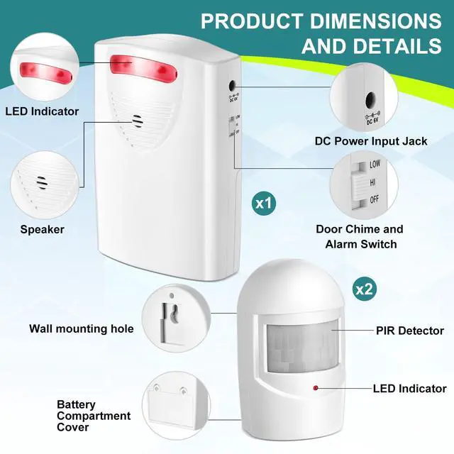 Alt view image 2 of 6 - Driveway Alarm Wireless Outside Motion Sensor Alarm with Receiver Weatherproof Infrared Sensor, Indoor Home Security Business Alert System Detector(Style 1)