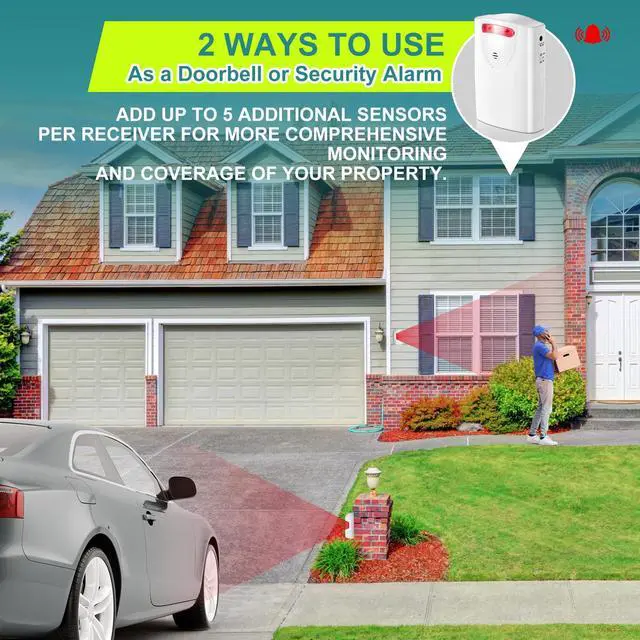 Alt view image 3 of 6 - Driveway Alarm Wireless Outside Motion Sensor Alarm with Receiver Weatherproof Infrared Sensor, Indoor Home Security Business Alert System Detector(Style 1)