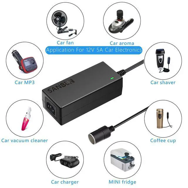 Alt view image 4 of 6 - AC to DC Converter 5A Car Cigarette Lighter Socket, 120V to 12V Supply Adapter Transformer for Electric Air Pump, Car Fan and Other Devices Under 60W (5A)