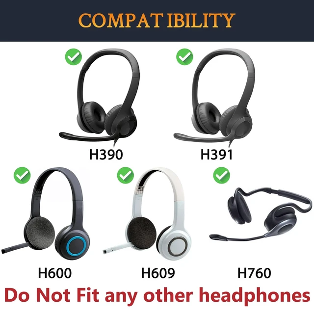 Alt view image 2 of 7 - Earpads for Logitech H390/H391/H600/H609/H760 - Black