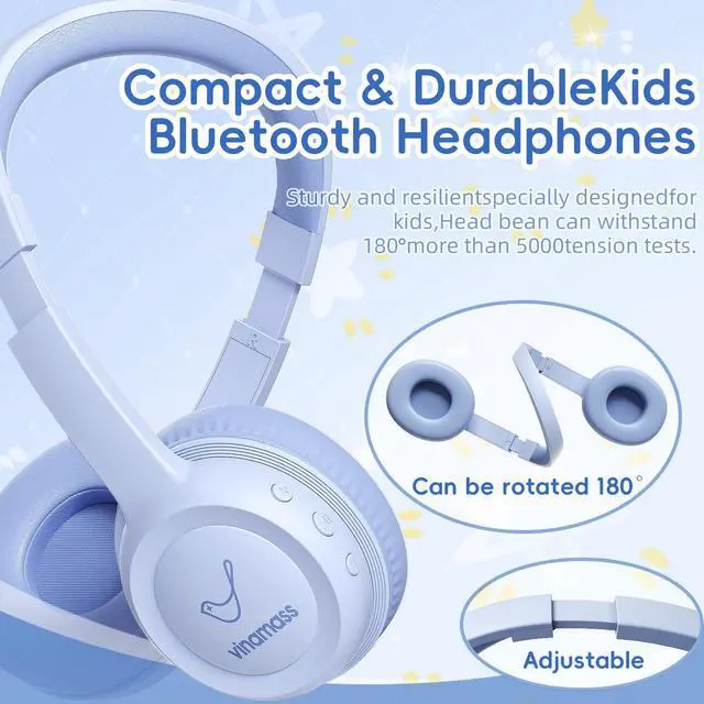 Alt view image 2 of 7 - Kids Bluetooth Headphones,Kids Wireless Headphone with 85dBVolume Limiter, 30H Playtime, Adjustable Headband,Over-Ear Headphones for Kid School Online Class Travel