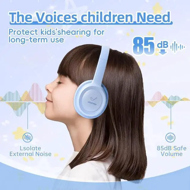 Alt view image 3 of 7 - Kids Bluetooth Headphones,Kids Wireless Headphone with 85dBVolume Limiter, 30H Playtime, Adjustable Headband,Over-Ear Headphones for Kid School Online Class Travel