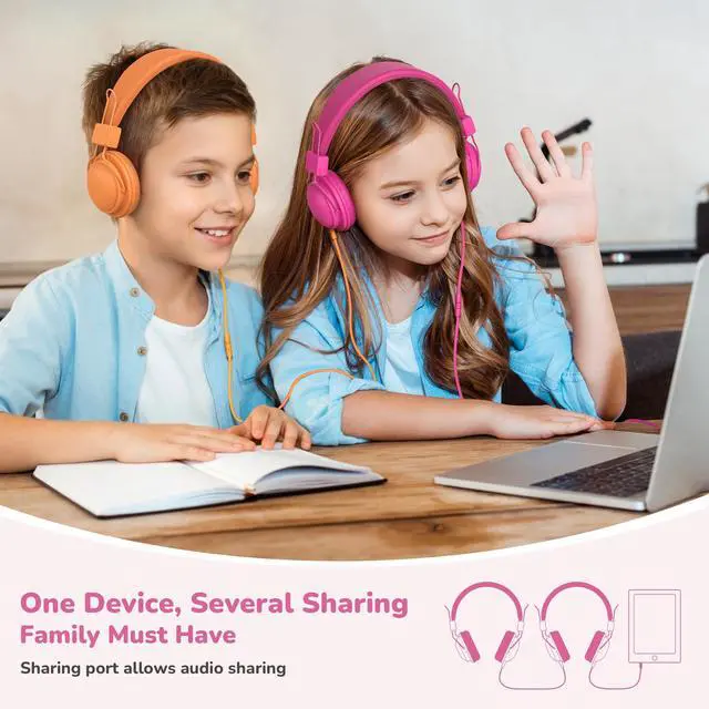 Alt view image 6 of 7 - Kids Headphones Wired Bulk 5-Pack for K-5 School Library Travel | HD Mic, 85dB Volume Limit, SharePort, Sticker, 3.5mm Headphones for Classroom/Online Learning/Computer/Chromebook-Colorful