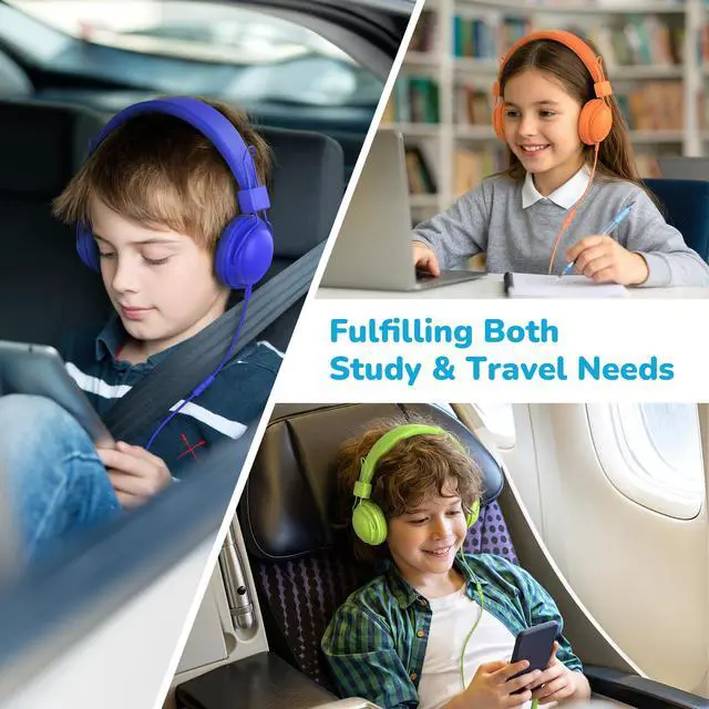 Alt view image 7 of 7 - Kids Headphones Wired Bulk 5-Pack for K-5 School Library Travel | HD Mic, 85dB Volume Limit, SharePort, Sticker, 3.5mm Headphones for Classroom/Online Learning/Computer/Chromebook-Colorful