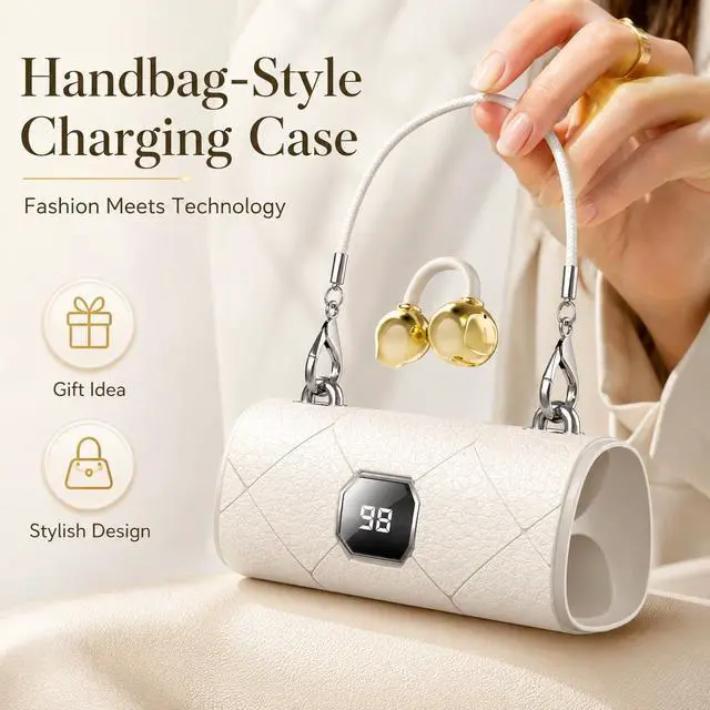 Alt view image 3 of 7 - Carrying Bag Battery Compartment Smart Wireless Earbuds Bluetooth 6.0 Open Ear Clip Headset Built-in Mic Ear Hook Design Compatible with iOS and Android (White)