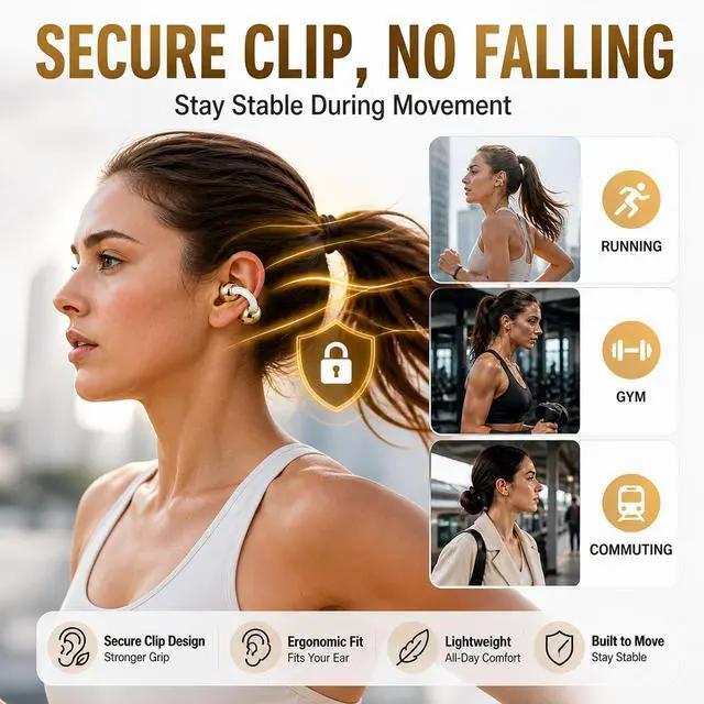 Alt view image 4 of 7 - Carrying Bag Battery Compartment Smart Wireless Earbuds Bluetooth 6.0 Open Ear Clip Headset Built-in Mic Ear Hook Design Compatible with iOS and Android (White)