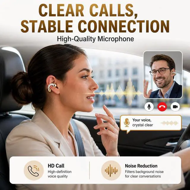 Alt view image 6 of 7 - Carrying Bag Battery Compartment Smart Wireless Earbuds Bluetooth 6.0 Open Ear Clip Headset Built-in Mic Ear Hook Design Compatible with iOS and Android (White)