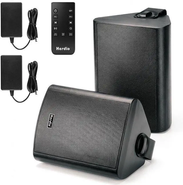Main image of 5.25" 300W Outdoor Bluetooth Speakers, IPX5 Waterproof Rating and Be Able to Wireless Multi-Connection Up to 20 Units for Patio/Porch/Balcony (Black, 2-Pack)