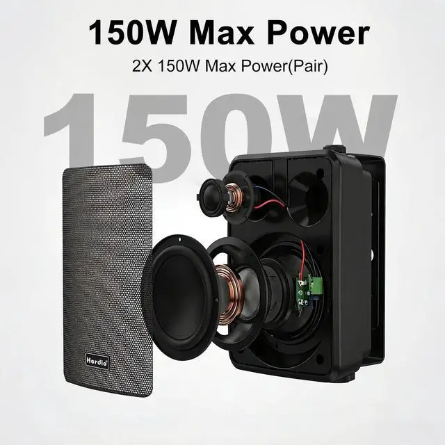 Alt view image 2 of 7 - 5.25" 300W Outdoor Bluetooth Speakers, IPX5 Waterproof Rating and Be Able to Wireless Multi-Connection Up to 20 Units for Patio/Porch/Balcony (Black, 2-Pack)