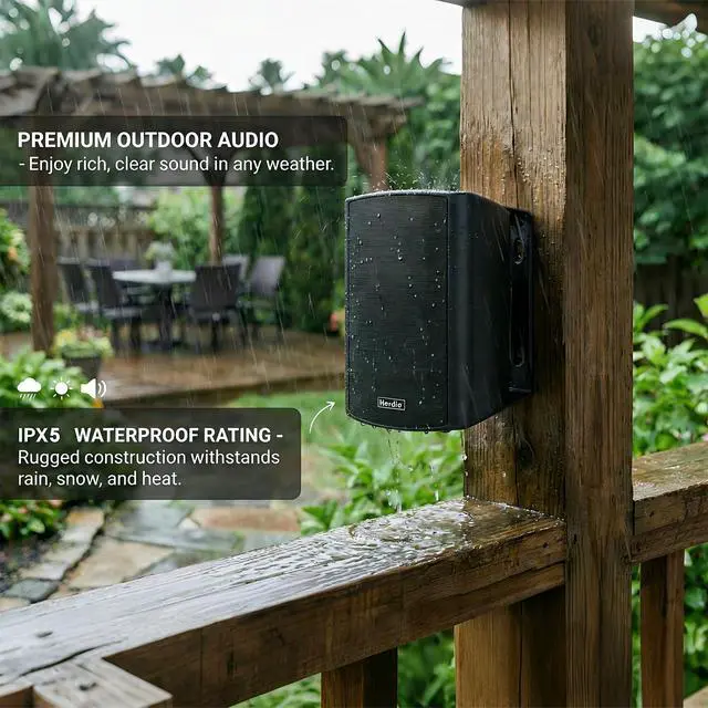Alt view image 3 of 7 - 5.25" 300W Outdoor Bluetooth Speakers, IPX5 Waterproof Rating and Be Able to Wireless Multi-Connection Up to 20 Units for Patio/Porch/Balcony (Black, 2-Pack)