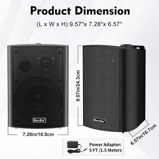 Alt view image 7 of 7 - 5.25" 300W Outdoor Bluetooth Speakers, IPX5 Waterproof Rating and Be Able to Wireless Multi-Connection Up to 20 Units for Patio/Porch/Balcony (Black, 2-Pack)