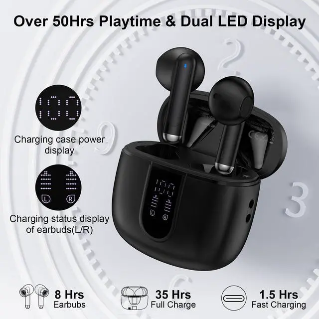 Alt view image 3 of 7 - Wireless Earbuds Bluetooth Headphone for Samsung Galaxy S26 S25 Ultra S24 | S23 S22 S20 S10 A17 A36 A16 A15 60H Playback with Dual LED Display IPX7 Waterproof Sports in Ear Earphone for Pixel 10 9 8 7