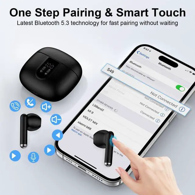 Alt view image 6 of 7 - Wireless Earbuds Bluetooth Headphone for Samsung Galaxy S26 S25 Ultra S24 | S23 S22 S20 S10 A17 A36 A16 A15 60H Playback with Dual LED Display IPX7 Waterproof Sports in Ear Earphone for Pixel 10 9 8 7