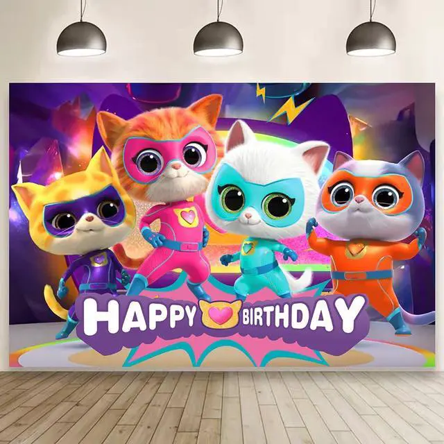 Main image of Super Cats Birthday Decorations,Super Cats Happy party Banner Backdrop for Kids Birthday Party Supplies (5x3ft)