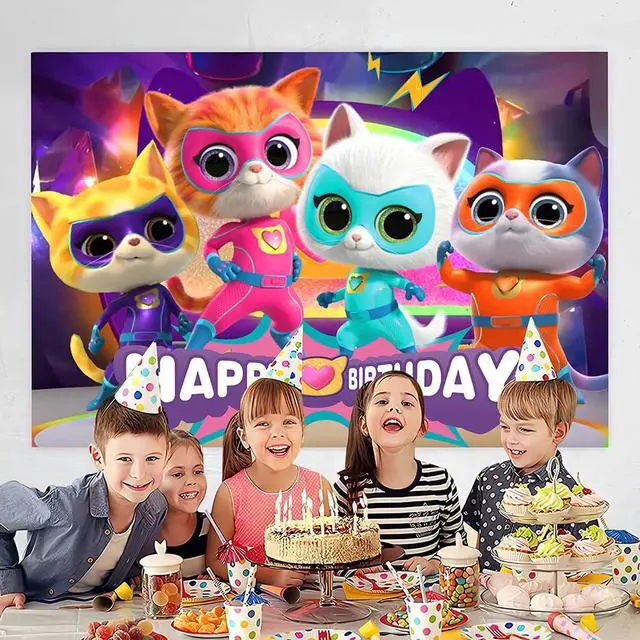 Alt view image 2 of 4 - Super Cats Birthday Decorations,Super Cats Happy party Banner Backdrop for Kids Birthday Party Supplies (5x3ft)