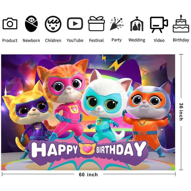 Alt view image 3 of 4 - Super Cats Birthday Decorations,Super Cats Happy party Banner Backdrop for Kids Birthday Party Supplies (5x3ft)