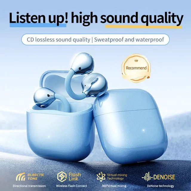 Alt view image 2 of 7 - Clip-On Earbuds Comfortable fit & Crystal-Clear Sound Open-Ear Wireless Bluetooth 6.0 Headphones for Women & Kids Ideal for Small Ears,Sports,Glasses (Blue)