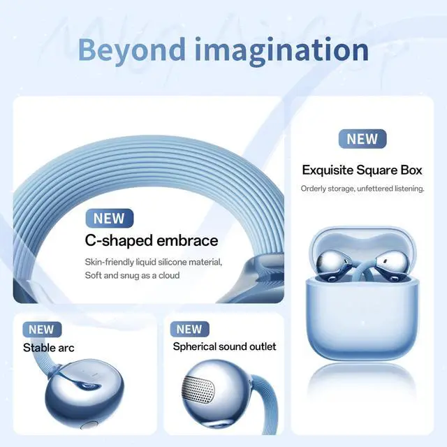 Alt view image 7 of 7 - Clip-On Earbuds Comfortable fit & Crystal-Clear Sound Open-Ear Wireless Bluetooth 6.0 Headphones for Women & Kids Ideal for Small Ears,Sports,Glasses (Blue)