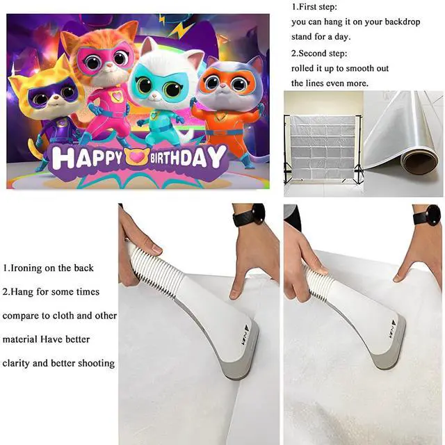 Alt view image 4 of 4 - Super Cats Birthday Decorations,Super Cats Happy party Banner Backdrop for Kids Birthday Party Supplies (5x3ft)