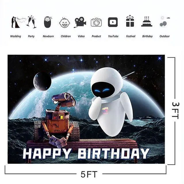 Alt view image 2 of 2 - Wall e Birthday Party Backdrop Photo Background Banner Birthday Party Decorations Banner Wall e Theme Photography Backdrop