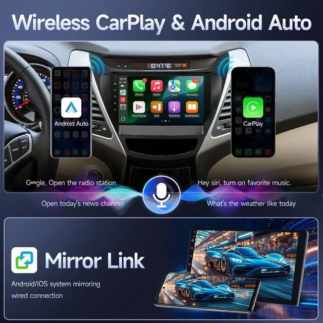 Alt view image 3 of 7 - Fast Boot Linux Car Stereo for Hyundai Elantra 2014 2015 2016 | 9" IPS Touchscreen for Elantra Radio with Wireless Carplay,Android Auto,Bluetooth,FM,Mirrorlink,SWC,Camera,MIC
