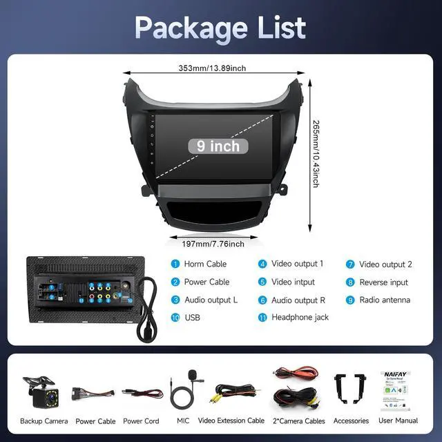 Alt view image 7 of 7 - Fast Boot Linux Car Stereo for Hyundai Elantra 2014 2015 2016 | 9" IPS Touchscreen for Elantra Radio with Wireless Carplay,Android Auto,Bluetooth,FM,Mirrorlink,SWC,Camera,MIC