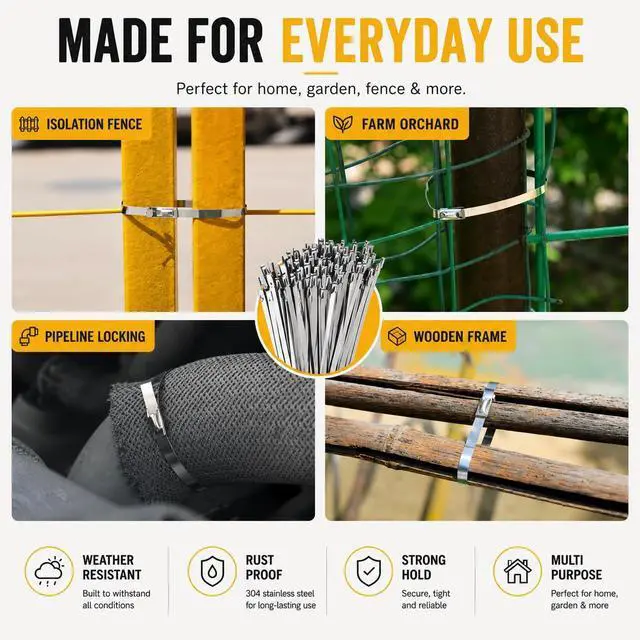 Alt view image 5 of 6 - Stainless Steel Zip Ties 120 PCS Metal Zip Ties Heavy Duty Outdoor