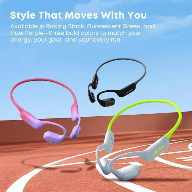Alt view image 7 of 7 - Running Headphones AirWave Pro, Open Ear Lightweight Skin-Friendly Comfort, Superior Sound, IP67 Waterproof, Built-in 32GB MP3 Mode, 17.5Hrs Battery Life (Purple)