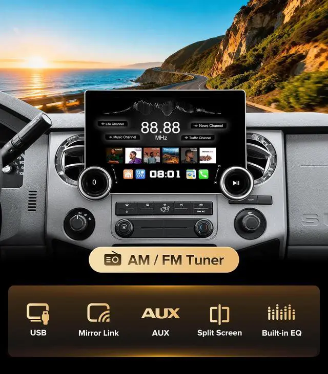 Alt view image 7 of 7 - 11.5in Car Stereo for Ford F150 F250 F350 2004-2016 CarPlay Auto | Fits F150 04-08 F250 F350 08-16, 4G+64GB ROM for Offline Maps, Dual Knobs for Bumpy Roads, QLED Screen, 1080P Camera