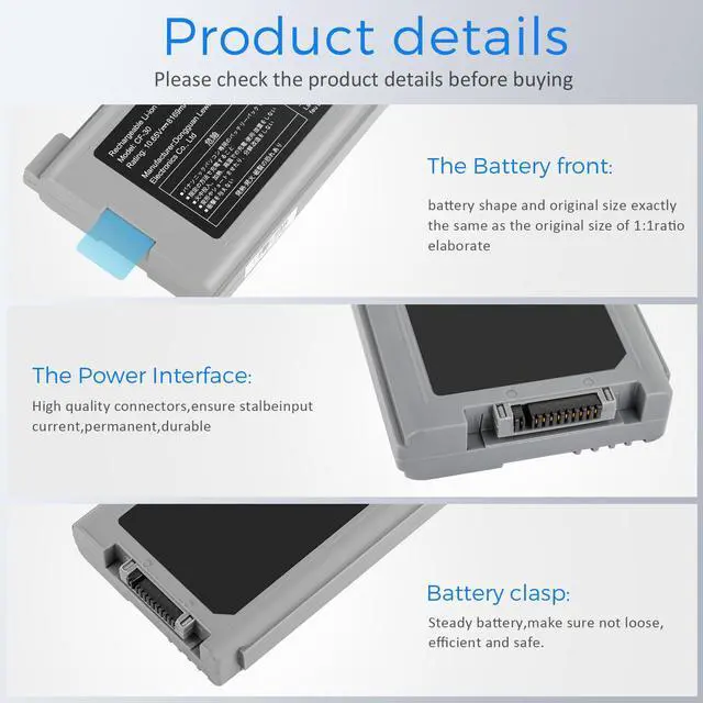 Alt view image 3 of 7 - 9-Cell CF-30 CF-VZSU46 CF-VZSU46U 87WH Laptop Battery for Panasonic Toughbook CF-30 CF-31 CF-53, Part Number CF-VZSU1430U CF-VZSU46S CF-VZSU46R CF-VZSU46AU CF-VZSU71U CF-VZSU72U