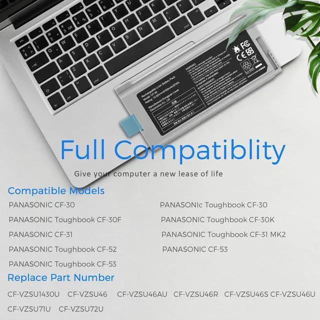 Alt view image 6 of 7 - 9-Cell CF-30 CF-VZSU46 CF-VZSU46U 87WH Laptop Battery for Panasonic Toughbook CF-30 CF-31 CF-53, Part Number CF-VZSU1430U CF-VZSU46S CF-VZSU46R CF-VZSU46AU CF-VZSU71U CF-VZSU72U