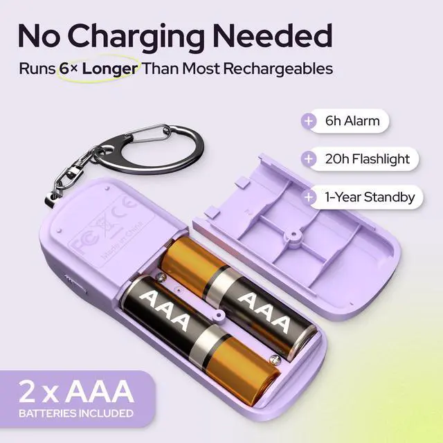 Alt view image 4 of 7 - Personal Safety Alarm Keychain - 130dB Siren, LED Light, Panic Pin Compact Self-Defense Device and Emergency Whistle Alternative for Women, College, Travel, and Night Walk Protection (Purple)