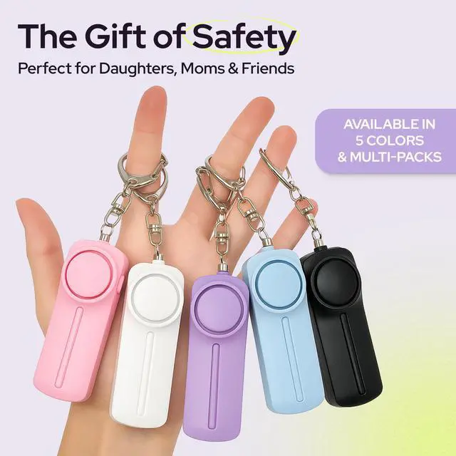 Alt view image 7 of 7 - Personal Safety Alarm Keychain - 130dB Siren, LED Light, Panic Pin Compact Self-Defense Device and Emergency Whistle Alternative for Women, College, Travel, and Night Walk Protection (Purple)