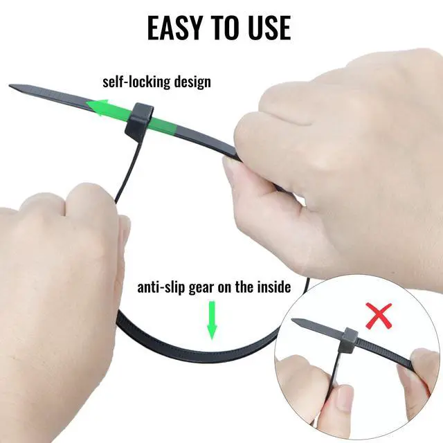 Alt view image 5 of 7 - Zip Ties 12 inch 1000 Pack Black, 50 lbs Tensile Strength, Self-Locking Nylon Cable Ties, UV Resistant Plastic Wire Ties for Indoor and Outdoor Use by