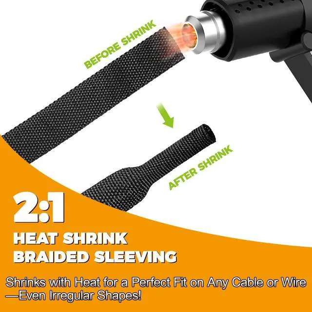 Alt view image 2 of 7 - 26 Ft-3/8 Inch 2:1 Heat Shrink Wire Loom Braided Cable Sleeves,Heat Resistant Fabric Woven Shrink Tubing Wiring Harness for Protection Automotive,Harness Cable Sheath Tubing,Cable Management