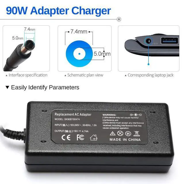 Alt view image 6 of 7 - 90W AC Adapter Laptop Charger Compatible with HP Elitebook | 8440p 8460p 2540p 2560p 8560p 8540w 8470p 2570p 8540p 2760p 8530w Pavilion G4 G6 G7 M6 DM4 DV4 DV5 DV6 DV7 G60 G61 G72