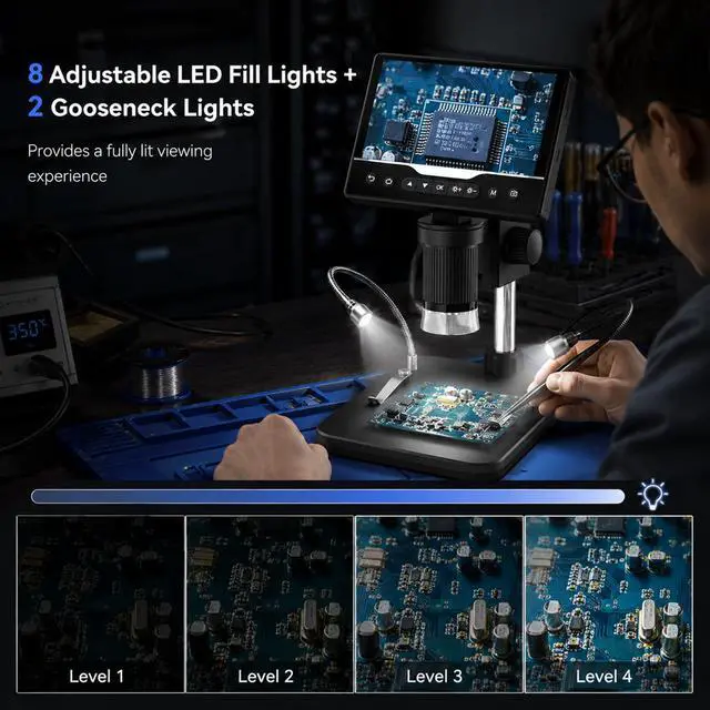 Alt view image 3 of 7 - Digital Microscope 1000X, 5" HD Display,CoinJewelry Magnifier | Adjustable LED Light, 3Hrs Working Time,12MP Photo Video, Support 4TB TF Card USB PC View and Transfer for Collectors