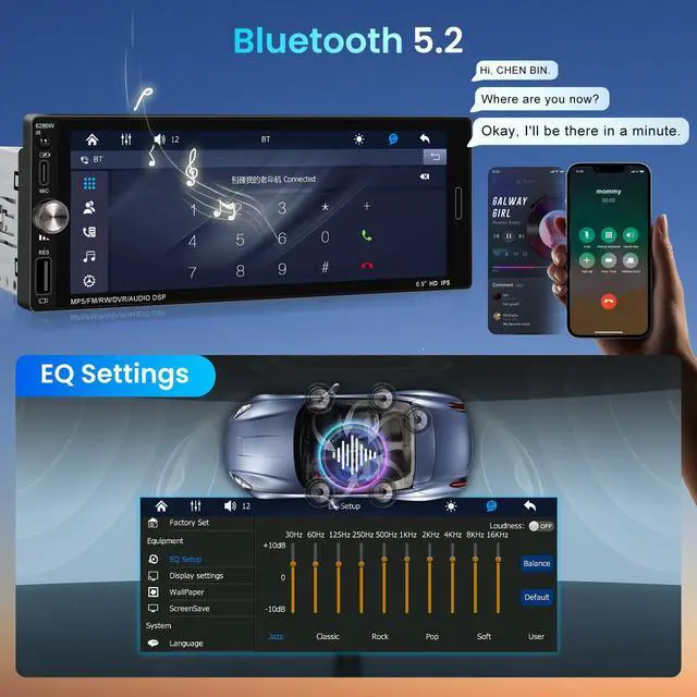 Alt view image 4 of 7 - Single Din Car Stereo with Wireless CarPlay Android Auto Mirror Link, Car Radio Bluetooth Handsfree Headunit 6.9 Inch 1 Din IPS Touch Screen FM Type-C USB Charging EQ SWC with Reverse Camera