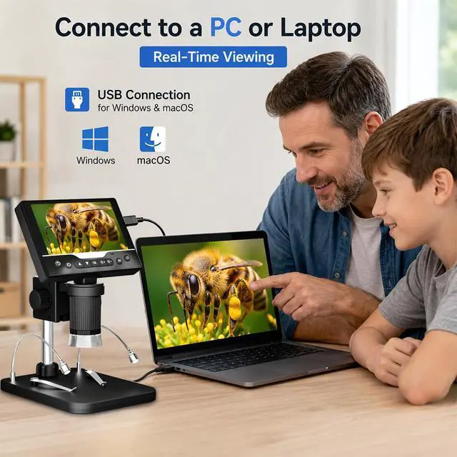 Alt view image 4 of 7 - Digital Microscope 1000X, 5" HD Display,CoinJewelry Magnifier | Adjustable LED Light, 3Hrs Working Time,12MP Photo Video, Support 4TB TF Card USB PC View and Transfer for Collectors